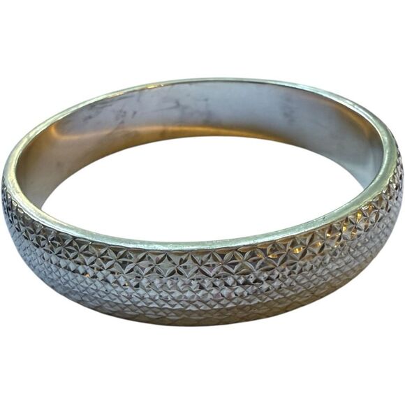 STERLING SILVER Solid Diamond Cut Etched Sterling Silver Bangle Bracelet Sterlin - Picture 4 of 6